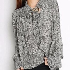Free People Modern Muse Snakeskin Oversized High Low Long Sleeve Top Size S
